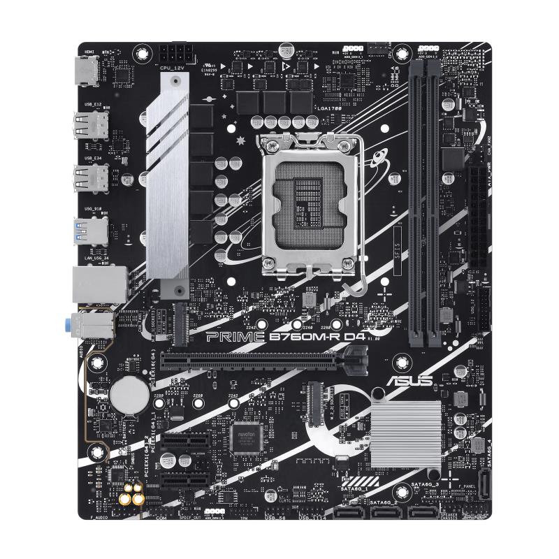 Mainboard ASUS Intel B760 Express LGA1700 Micro-ATX Memory DDR4 Memory slots 2 2xPCI-Express 4 0 1x 1xPCI-Express 4 0 16x 2xM 2 1x15pin D-sub 1xHDMI 4xUSB 2 0 4xUSB 3 2 1xOptical S PDIF 3xAudio port PRIMEB760M-RD4