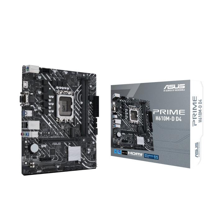 Mainboard ASUS Intel H610 LGA1700 MicroATX Memory DDR4 Memory slots 2 1xPCI-Express 3.0 1x 1xPCI-Express 4.0 16x 1xM.2 1x15pin D-sub 1xHDMI 2xAudio-In 1xAudio-Out 4xUSB 2.0 2xUSB 3.2 1xCOM 1xPS 2 1xRJ45 PRIMEH610M-DD4