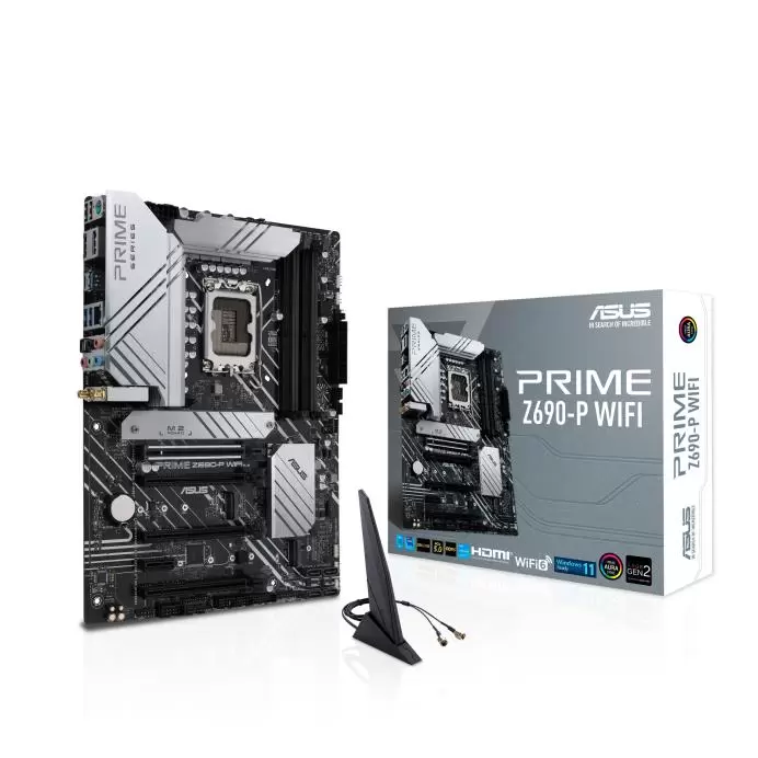 Mainboard ASUS Intel Z690 Express LGA1700 SAM2 ATX Memory DDR5 Memory slots 4 1xPCI-Express 3.0 1x 2xPCI-Express 3.0 4x 1xPCI-Express 4.0 4x	 1xPCI-Express 5.0 16x 3xM.2 1xHDMI 1xDisplayPort 2xAudio-In 3xAudio-Out 2xUSB 2.0 1xUSB type C 3xUSB 3.2 1xPS 2 1xOptical S PDIF 1xRJ45 2xRF-Out PRIMEZ690-PWIFI