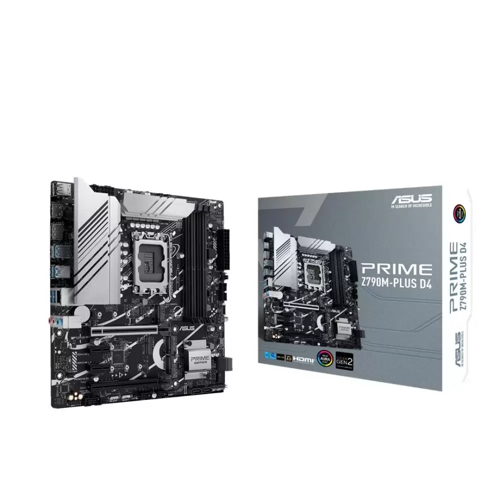 Mainboard ASUS Intel Z790 LGA1700 MicroATX Memory DDR4 Memory slots 4 2xPCI-Express 4.0 1x 1xPCI-Express 4.0 16x 1xPCI-Express 5.0 16x 3xM.2 1x15pin D-sub 1xHDMI 2xUSB 2.0 5xUSB 3.2 1xUSB-C 1xRJ45 3xAudio port PRIMEZ790M-PLUSD4