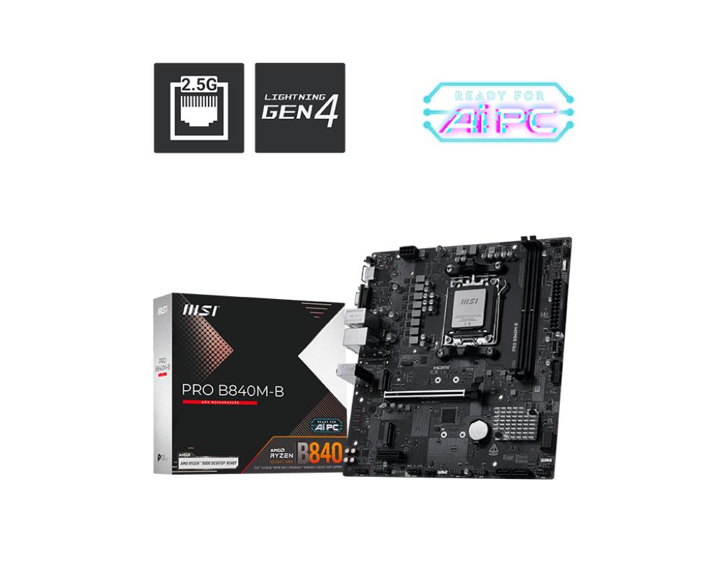Mainboard MSI AMD B840 SAM5 Micro-ATX Memory DDR5 Memory slots 2 PROB840M-B