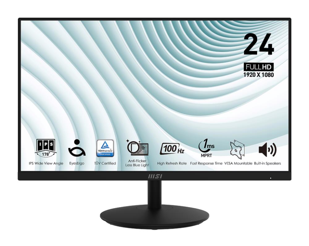 LCD Monitor MSI PRO MP242A 24   Panel IPS 1920x1080 100Hz Matte 1 ms Speakers Tilt Colour Black PROMP242A