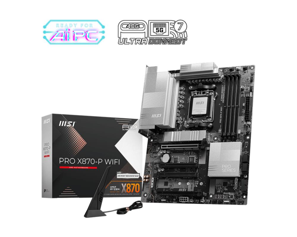 Mainboard MSI AMD X870 SAM5 ATX Memory DDR5 Memory slots 4 2xPCI-Express 3 0 1x 1xPCI-Express 4 0 4x  1xPCI-Express 5 0 16x 3xM 2 1xHDMI 4xUSB 2 0 3xUSB 3 2 2xUSB-C 1xRJ45 3xAudio port PROX870-PWIFI