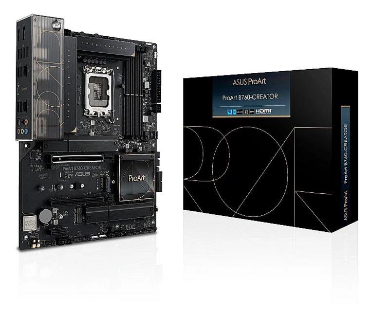 Mainboard ASUS Intel B760 Express LGA1700 ATX Memory DDR5 Memory slots 4 1xPCI-Express 3.0 1x 1xPCI-Express 4.0 16x 1xPCI-Express 5.0 16x 3xM.2 1xHDMI 1xDisplayPort 4xUSB 2.0 4xUSB 3.2 1xUSB-C 1xOptical S PDIF 2xRJ45 5xAudio port PROARTB760-CREATOR