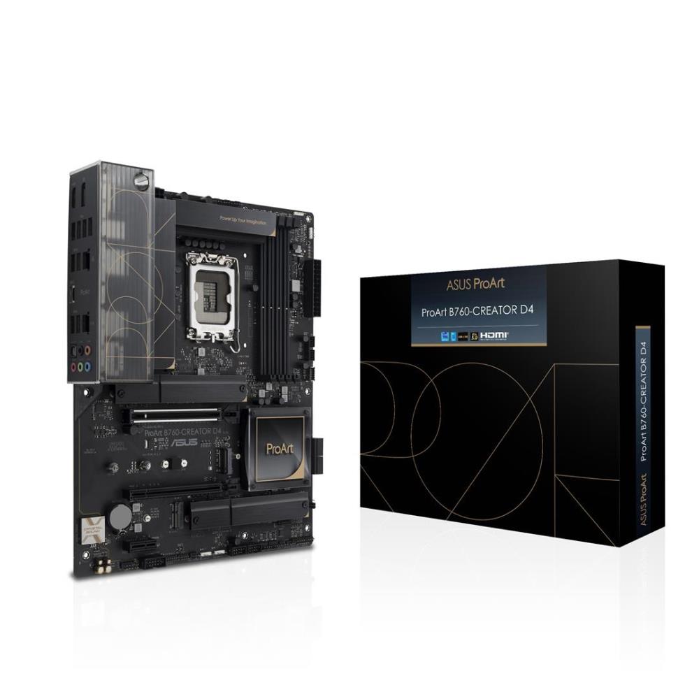 Mainboard ASUS Intel B760 Express LGA1700 ATX Memory DDR4 Memory slots 4 1xPCI-Express 3.0 1x 1xPCI-Express 4.0 16x 1xPCI-Express 5.0 16x 3xM.2 1xHDMI 1xDisplayPort 4xUSB 2.0 4xUSB 3.2 1xUSB-C 1xOptical S PDIF 2xRJ45 5xAudio port PROARTB760-CREATORD4