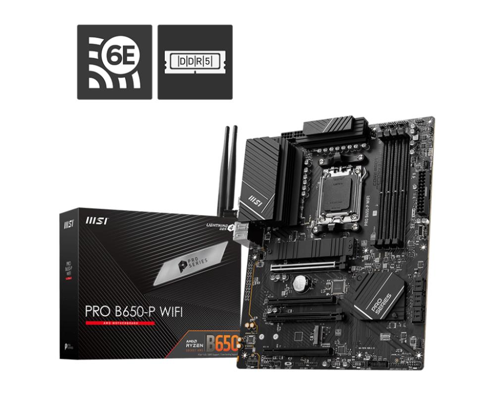 Mainboard MSI AMD B650 SAM5 ATX Memory DDR5 Memory slots 4 4xPCI-Express 16x 2xM.2 1xHDMI 1xDisplayPort 7xUSB 3.2 1xUSB-C 1xRJ45 6xAudio port PROB650-PWIFI