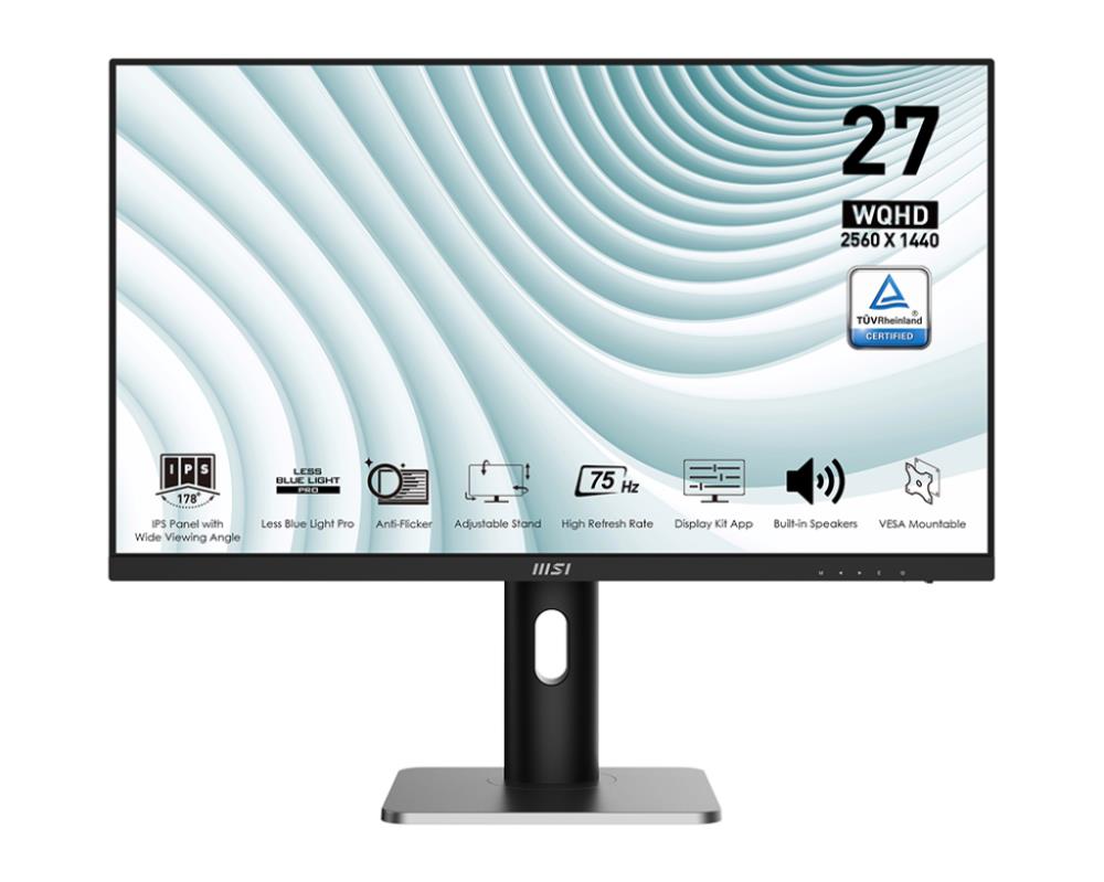 LCD Monitor MSI PRO MP273QP 27   Panel IPS 2560x1440 16 9 75Hz 1 ms Speakers Swivel Pivot Height adjustable Tilt Colour Black   Silver PROMP273QP