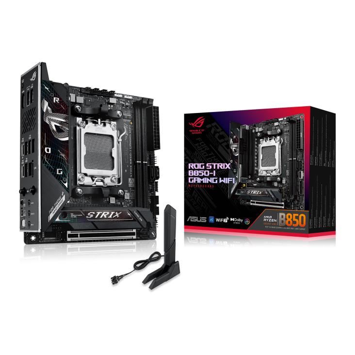 Mainboard ASUS AMD B850 SAM5 Mini-ITX Memory DDR5 Memory slots 2 1xPCI-Express 4 0 16x 1xPCI-Express 5 0 16x 2xM 2 1xHDMI 1xAudio-In 1xAudio-Out 1xMicrophone 2xUSB 2 0 5xUSB 3 2 1xUSB-C 1xOptical S PDIF 1xRJ45 STRIXB850-IGAMINGWIFI
