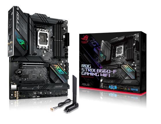 Mainboard ASUS Intel B660 LGA1700 ATX Memory DDR5 Memory slots 4 2xPCI-Express 3.0 1x 1xPCI-Express 3.0 16x 1xPCI-Express 5.0 16x 3xM.2 1xHDMI 1xDisplayPort 2xAudio-In 3xAudio-Out 2xUSB 2.0 5xUSB 3.2 2xUSB-C 1xRJ45 ROGSTRIXB660-FGAMWIFI