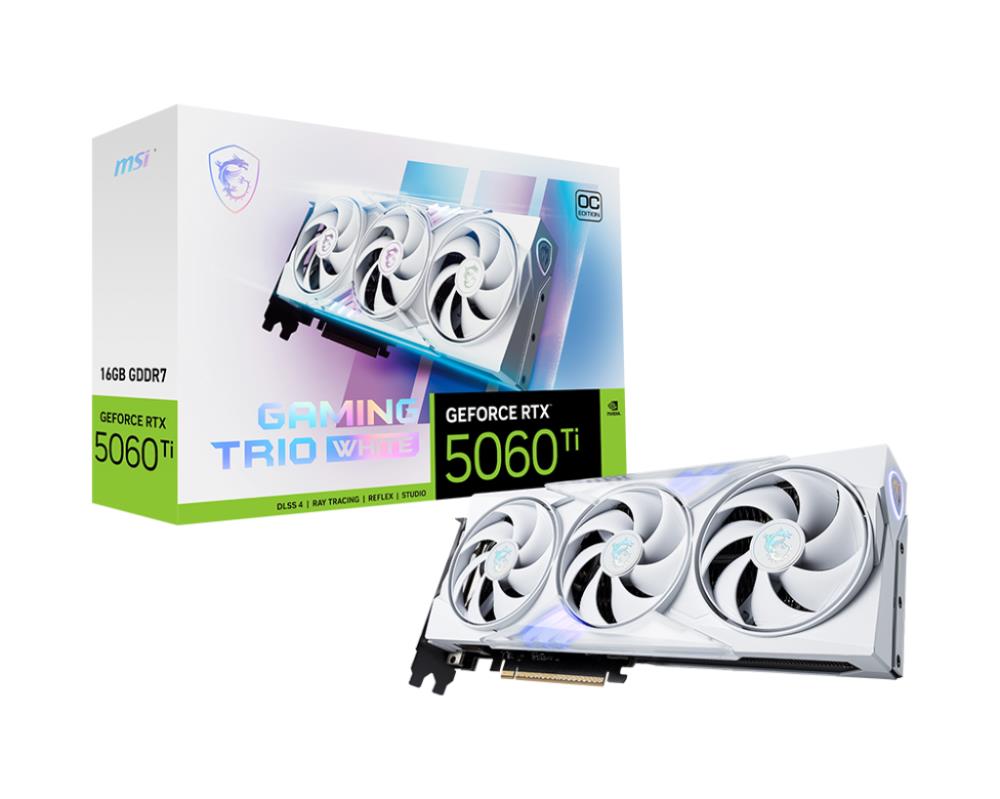 Graphics Card MSI NVIDIA GeForce RTX 5060 Ti 16 GB GDDR7 128 bit PCIE 5 0 16x Triple slot Fansink 1xHDMI 3xDisplayPort 5060TI16GGAMTRIOOCWHITE