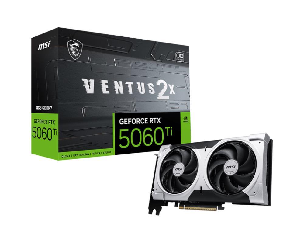 Graphics Card MSI NVIDIA GeForce RTX 5060 Ti 8 GB GDDR7 128 bit PCIE 5 0 16x Dual Slot Fansink 1xHDMI 3xDisplayPort 5060TI8GVENTUS2XOCPL
