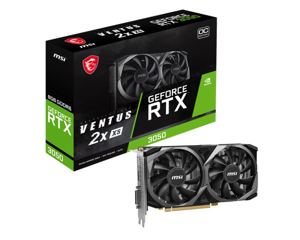 Graphics Card MSI NVIDIA GeForce RTX 3050 8 GB GDDR6 128 bit PCIE 4 0 8x Dual Slot Fansink 1xDVI-D 1xHDMI 1xDisplayPort RTX3050VEN2XXS8GOC