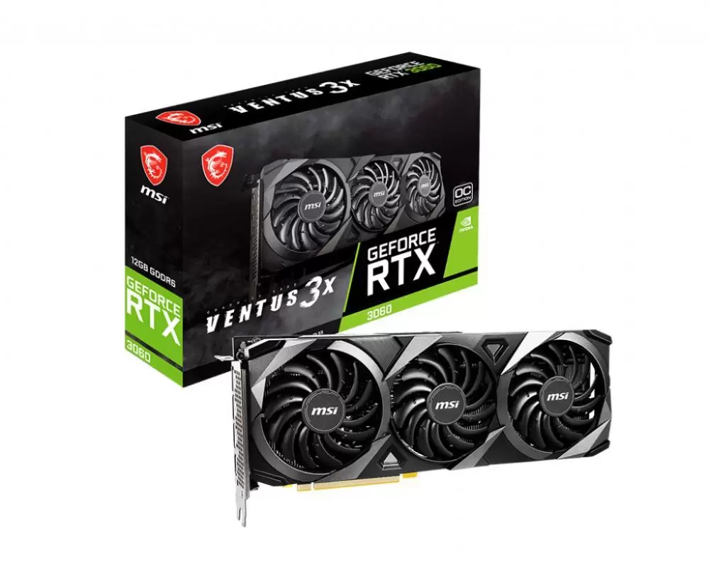 Graphics Card MSI NVIDIA GeForce RTX 3060 12 GB GDDR6 192 bit PCIE 4.0 16x 1xHDMI 3xDisplayPort RTX3060VENTUS3X12GOC