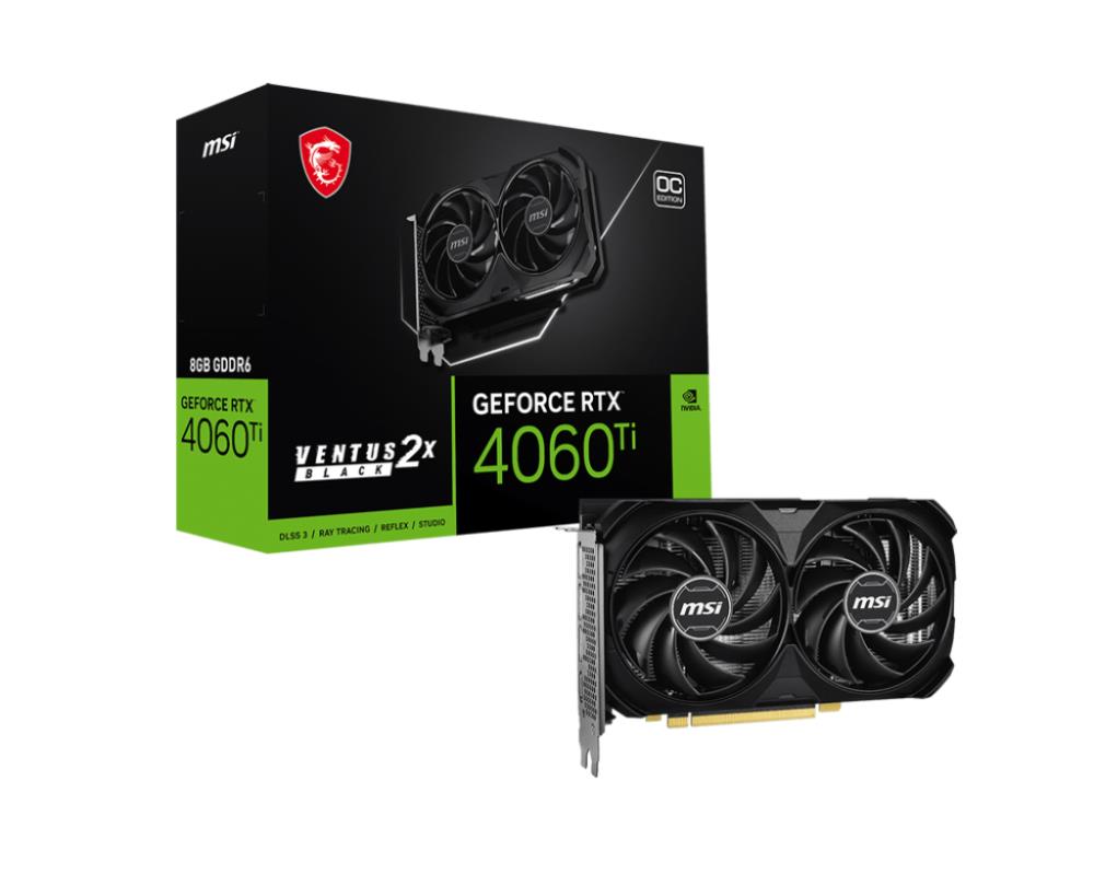 Graphics Card MSI NVIDIA GeForce RTX 4060 Ti 8 GB GDDR6 128 bit PCIE 4 0 16x Dual Slot Fansink 1xHDMI 3xDisplayPort RTX4060TI8GVEN2XE1OC