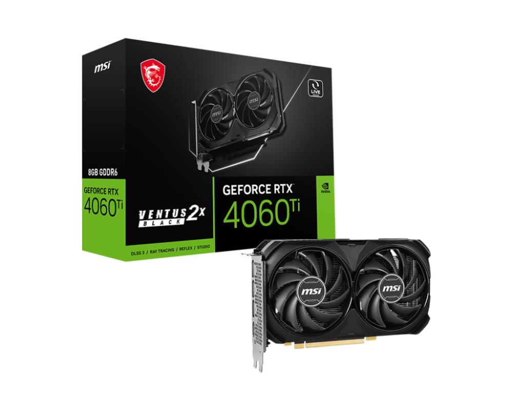 Graphics Card MSI NVIDIA GeForce RTX 4060 Ti 8 GB GDDR6 128 bit PCIE 4.0 16x Dual Slot Fansink 1xHDMI 3xDisplayPort RTX4060TIVEN2XBLACK8G