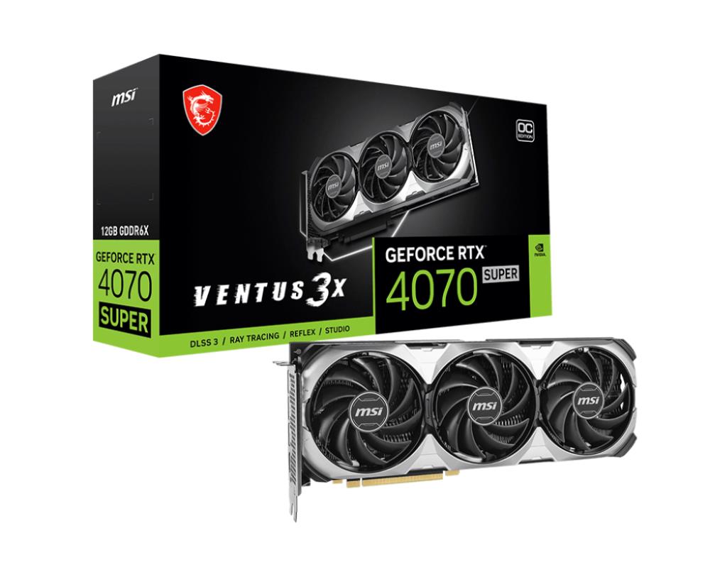 Graphics Card MSI NVIDIA GeForce RTX 4070 SUPER 12 GB GDDR6X 192 bit PCIE 4 0 16x Triple slot Fansink 1xHDMI 3xDisplayPort RTX4070SUPER12GVEN3XOC