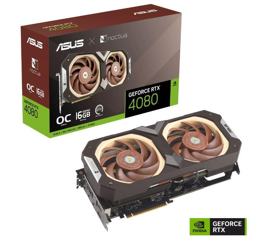 Graphics Card ASUS NVIDIA GeForce RTX 4080 16 GB GDDR6X 256 bit PCIE 4.0 16x Dual Slot Fansink 2xHDMI 3xDisplayPort RTX4080-O16G-NOCTUA