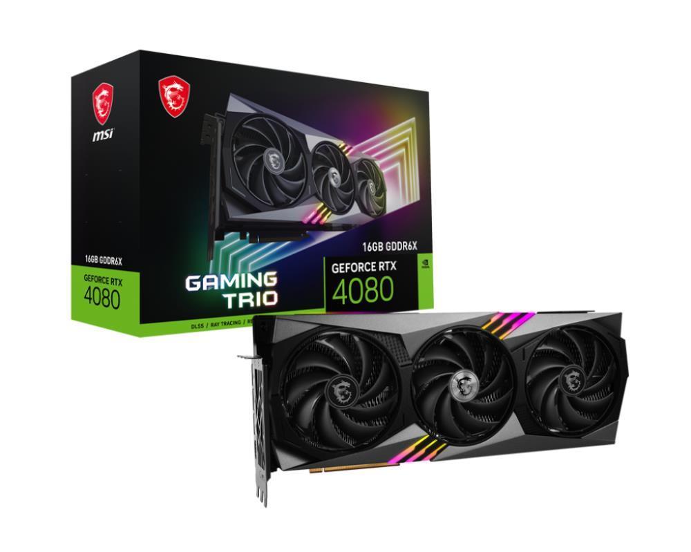 Graphics Card MSI NVIDIA GeForce RTX 4080 16 GB GDDR6X 256 bit PCIE 4.0 16x Triple slot Fansink 1xHDMI 3xDisplayPort RTX408016GBGAMTRIO