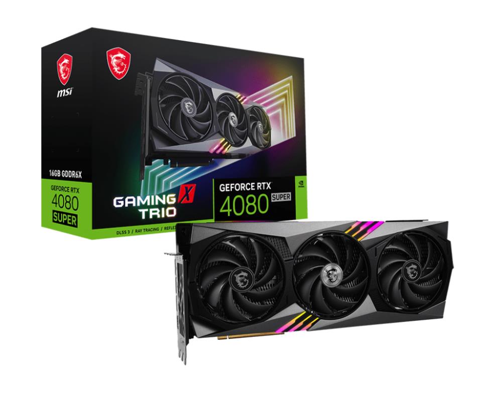 Graphics Card MSI NVIDIA GeForce RTX 4080 SUPER 16 GB GDDR6X 256 bit PCIE 4 0 16x Triple slot Heatpipe 1xHDMI 3xDisplayPort RTX4080SUP16GGAMXTRIO