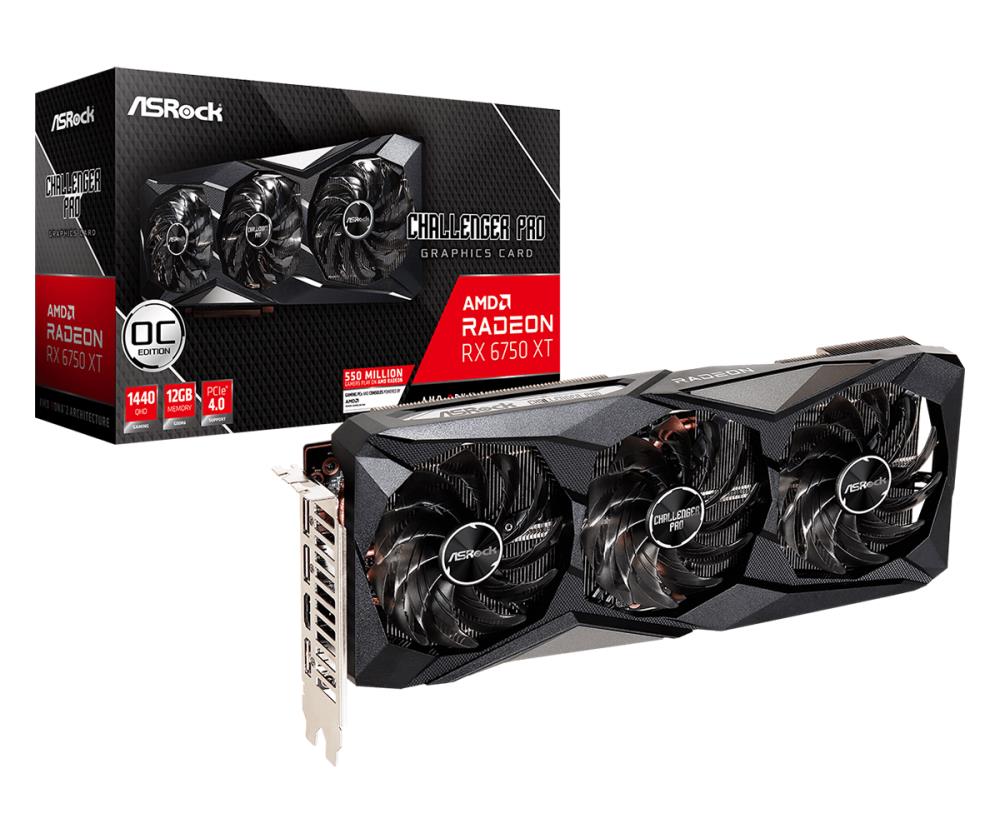 Graphics Card ASROCK AMD Radeon RX 6750 XT 12 GB GDDR6 192 bit PCIE 4 0 16x GPU 2235 MHz 1xHDMI 3xDisplayPort RX6750XTCLP12GO