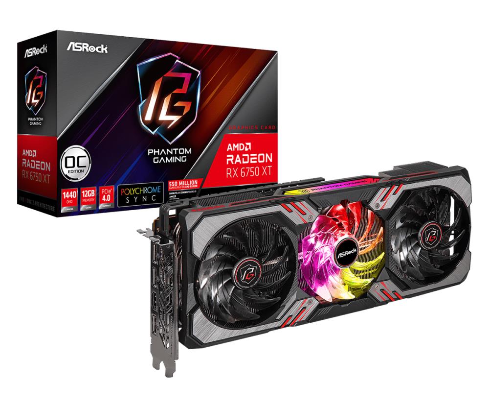 Graphics Card ASROCK AMD Radeon RX 6750 XT 12 GB GDDR6 192 bit PCIE 4 0 16x Two and Half Slot Fansink 1xHDMI 3xDisplayPort RX6750XTPGD12GO