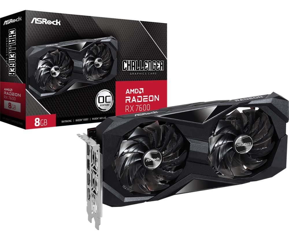 Graphics Card ASROCK AMD Radeon RX 7600 8 GB GDDR6 128 bit PCIE 4.0 8x GPU 1770 MHz Dual Slot Fansink 1xHDMI 3xDisplayPort RX7600CL8GO