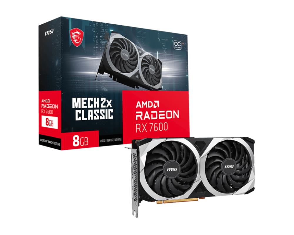 Graphics Card MSI AMD Radeon RX 7600 8 GB GDDR6 128 bit PCIE 4.0 8x Dual Slot Fansink 1xHDMI 3xDisplayPort RX7600MECH2XCLAS8GOC