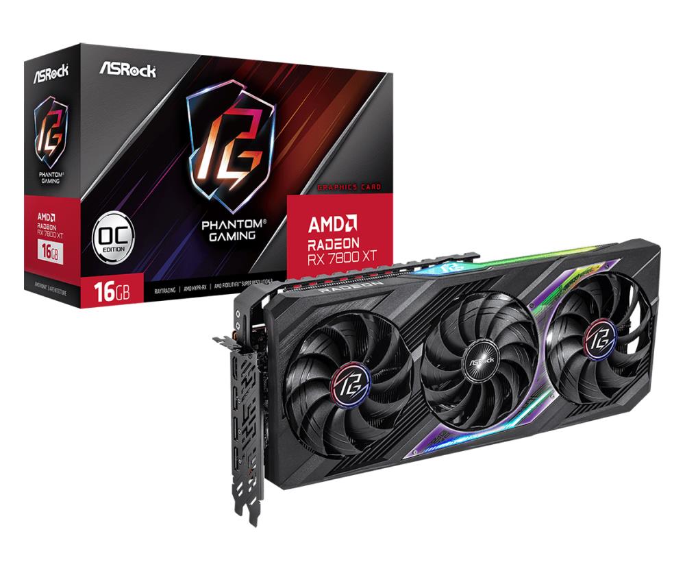 Graphics Card ASROCK AMD Radeon RX 7800 XT 16 GB GDDR6 256 bit PCIE 4 0 16x GPU 2565 MHz 1xHDMI 3xDisplayPort RX7800XTPG16GO