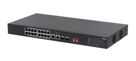 Switch DAHUA S3218-16ET-135 Switch type Unmanaged Switch layer L2 Rack mounting Yes Stackable Yes Form factor 1U 16xRJ-45 ports RJ-45 Ports Type Gigabit Ethernet  10 100 1000  2xSFP module slots quantity Power over Ethernet  PoE  Yes 2xPower over Ethernet  PoE  ports quantity Total Power over Ethernet  PoE  budget 135 W S3218-16ET-135