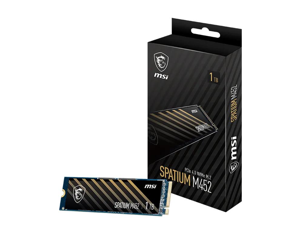 SSD MSI 300xTBW rating MTBF 1500000 h Read speed 3600 MB s Write speed 3100 MB s NVMe Yes PCI Express 4 0 M 2 1000 GB SPATIUM M452 S78-440L970-P83
