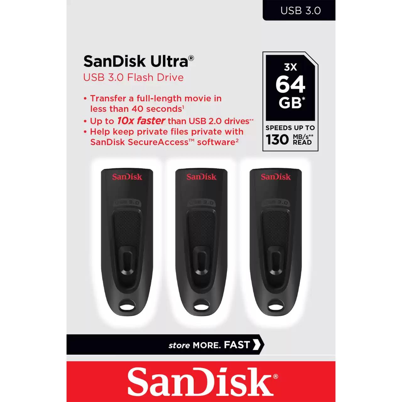 MEMORY DRIVE FLASH USB3 64GB 3PK SDCZ48-064G-G46T SANDISK
