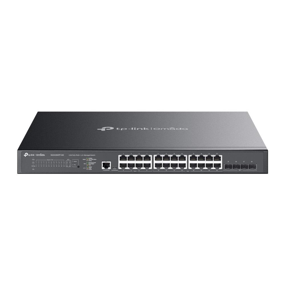 Switch TP-LINK Omada SG3428XPP-M2 Desktop pedestal Rack 24x2 5GbE 4xSFP  1xConsole 1 PoE  ports 16 500 Watts SG3428XPP-M2