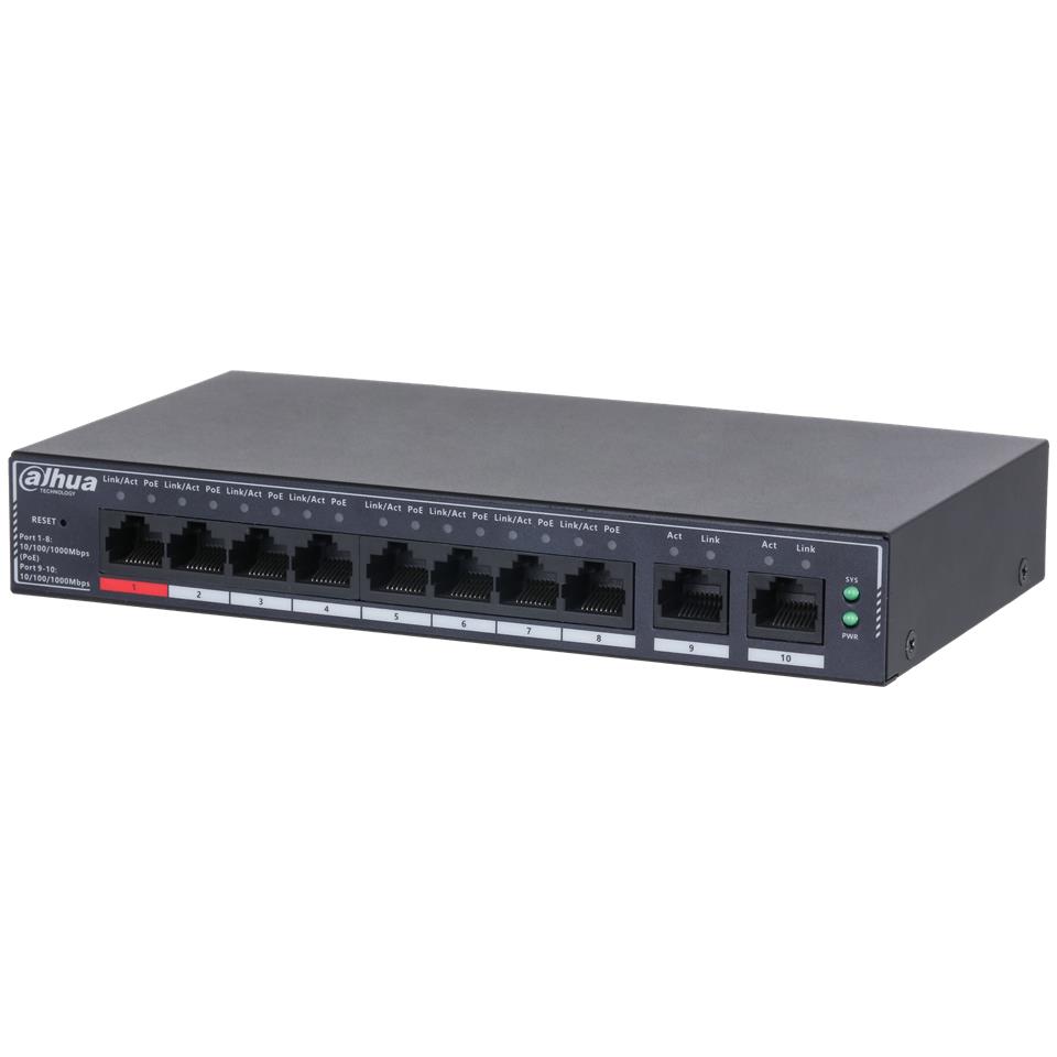 Switch DAHUA DH-SG4010P Switch layer L2 10xRJ-45 ports RJ-45 Ports Type Gigabit Ethernet  10 100 1000  8xPower over Ethernet  PoE  ports quantity Total Power over Ethernet  PoE  budget 110 W SG4010P