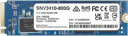 SSD SYNOLOGY SNV3400 800GB M 2 PCIE NVMe Write speed 750 MBytes sec Read speed 3000 MBytes sec TBW 491 TB MTBF 1800000 hours SNV3410-800G