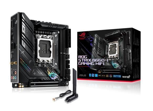 Mainboard ASUS Intel B660 LGA1700 MiniITX Memory DDR5 Memory slots 2 1xPCI-Express 5.0 16x 2xM.2 1xHDMI 1xDisplayPort 3xUSB 2.0 3xUSB 3.2 2xUSB-C 1xRJ45 5xAudio port STRIXB660-IGAMINGWIFI