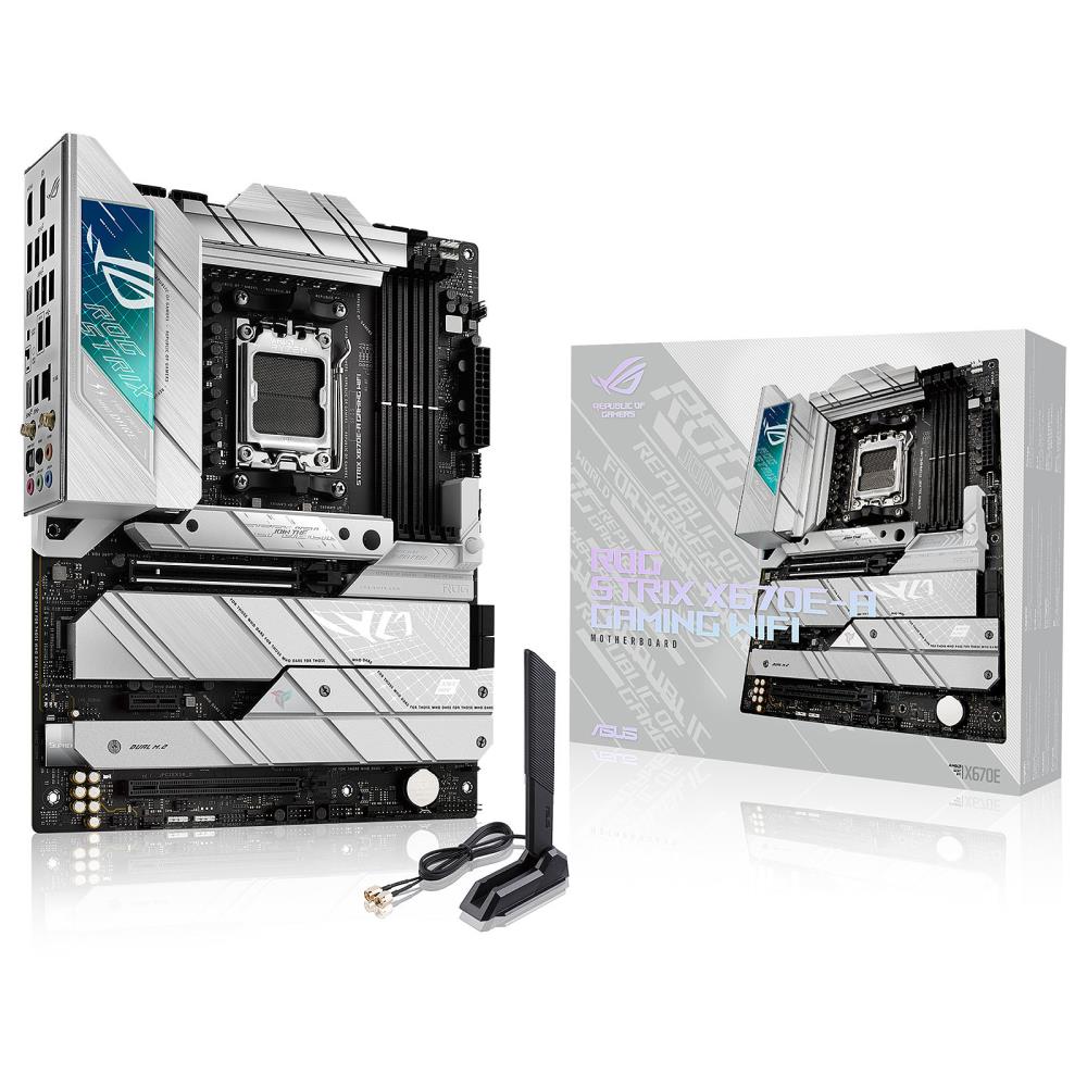 Mainboard ASUS AMD X670 SAM5 ATX Memory DDR5 Memory slots 4 1xPCI-Express 3 0 1x 1xPCI-Express 4 0 16x 1xPCI-Express 5 0 16x 4xM 2 1xHDMI 1xDisplayPort 2xUSB 2 0 8xUSB 3 2 2xUSB-C 1xOptical S PDIF 1xRJ45 5xAudio port STRIXX670E-AGAMINGWIFI