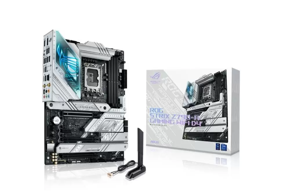 Mainboard ASUS Intel Z790 LGA1700 ATX Memory DDR4 Memory slots 4 1xPCI-Express 3.0 1x 2xPCI-Express 4.0 16x 1xPCI-Express 5.0 16x 4xM.2 1xHDMI 1xDisplayPort 2xUSB 2.0 6xUSB 3.2 2xUSB-C 1xRJ45 5xAudio port STRIXZ790-AGAMWIFID4