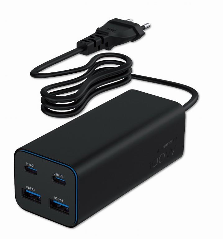 CHARGER USB UNIVERSAL 4P 100W TA-UC-2A2C-PD100-01-BK GEMBIRD