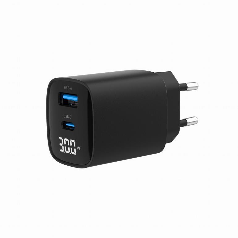 CHARGER USB 30W 2PORT TA-UC-PDQC30LCD-BK-01 GEMBIRD
