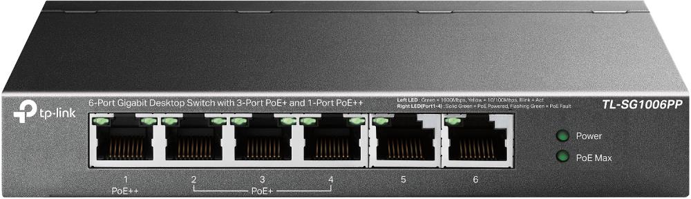 Switch TP-LINK TL-SG1006PP Desktop pedestal 6x10Base-T   100Base-TX   1000Base-T PoE  ports 4 TL-SG1006PP