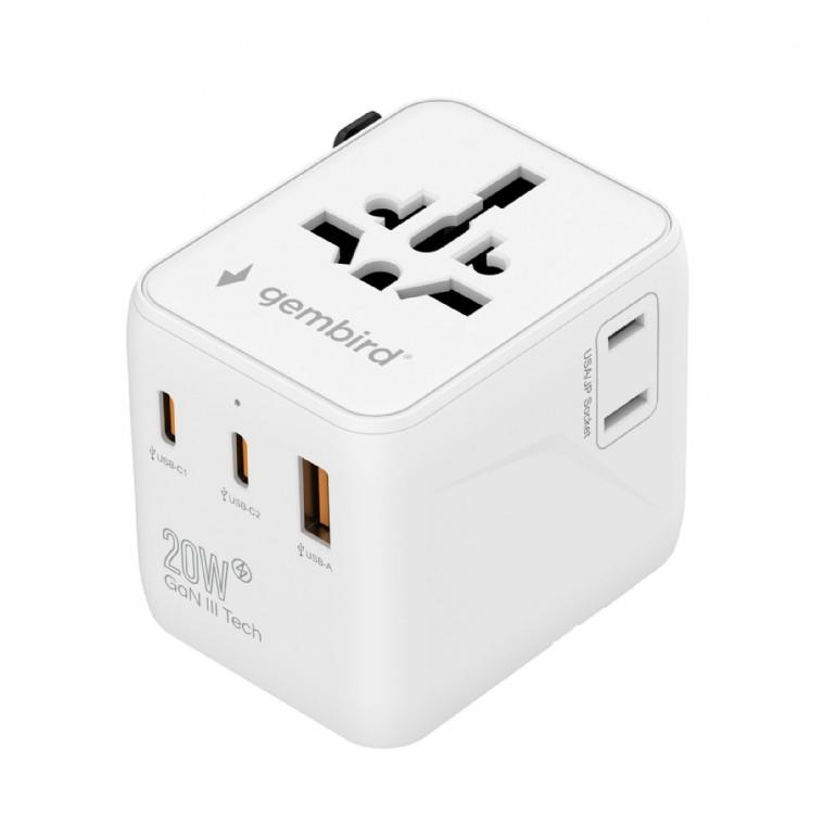 POWER ADAPTER TRAVEL 20W WHITE TPA-1A2C20-01-W GEMBIRD