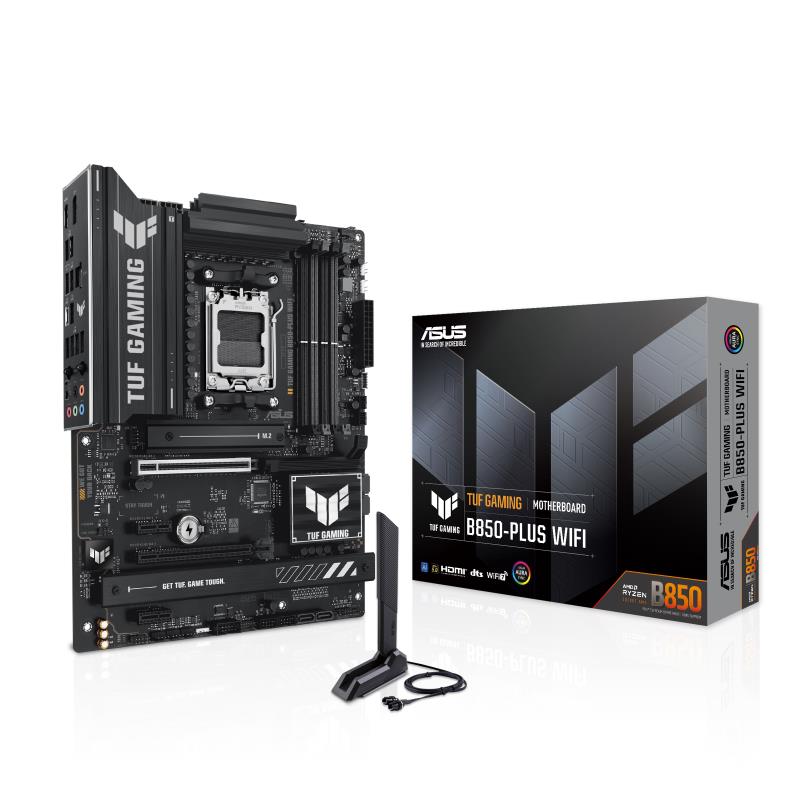 Mainboard ASUS AMD B850 SAM5 ATX Memory DDR5 Memory slots 4 2xPCI-Express 4 0 1x 1xPCI-Express 4 0 16x 1xPCI-Express 5 0 16x 3xM 2 1xHDMI 1xDisplayPort 2xUSB 2 0 4xUSB 3 1 3xUSB 3 2 1xUSB-C 1xRJ45 5xAudio port TUFGAMINGB850-PLUSWIFI