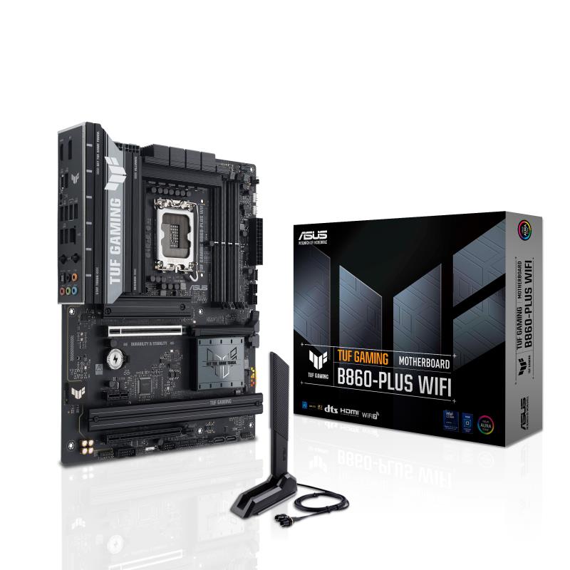 Mainboard ASUS Intel B860 Express LGA1851 ATX Memory DDR5 Memory slots 4 1xPCI-Express 4 0 1x 1xPCI-Express 4 0 16x 1xPCI-Express 5 0 16x 3xM 2 1xHDMI 1xDisplayPort 2xUSB 2 0 3xUSB 3 0 2xUSB 3 2 1xUSB-C 1xOptical S PDIF 1xRJ45 5xAudio port TUFGAMINGB860-PLUSWIFI