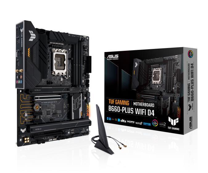 Mainboard ASUS Intel B660 LGA1700 ATX Memory DDR4 Memory slots 4 2xPCI-Express 3.0 1x 1xPCI-Express 3.0 4x 1xPCI-Express 5.0 16x 3xM.2 1xHDMI 1xDisplayPort 2xAudio-In 3xAudio-Out 1xUSB 2.0 4xUSB 3.2 1xUSB-C 1xOptical S PDIF 1xRJ45 2xRF-Out TUFGAMB660-PLUSWIFID4