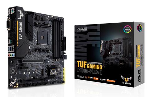 Mainboard ASUS AMD B450 SAM4 MicroATX 1xPCI-Express 2.0 1x 1xPCI-Express 2.0 4x 1xPCI-Express 3.0 16x 1xM.2 Memory DDR4 Memory slots 4 1xDVI 1xHDMI 2xAudio-In 1xAudio-Out 2xUSB 2.0 1xUSB type C 3xUSB 3.2 1xPS 2 1xRJ45 TUFGAMINGB450M-PLUSII