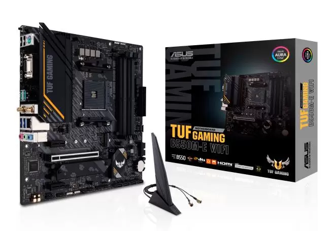 Mainboard ASUS AMD B550 SAM4 MicroATX Memory DDR4 Memory slots 4 2xPCI-Express 3.0 1x 1xPCI-Express 4.0 16x 2xM.2 1x15pin D-sub 1xHDMI 1xDisplayPort 2xAudio-In 1xAudio-Out 2xUSB 2.0 4xUSB 3.2 1xPS 2 1xRJ45 2xRF-Out TUFGAMINGB550M-EWIFI