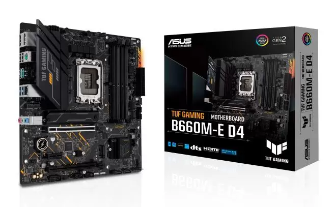 Mainboard ASUS Intel B660 LGA1700 MicroATX Memory DDR4 Memory slots 4 1xPCI-Express 3.0 1x 1xPCI-Express 3.0 4x 1xPCI-Express 4.0 16x 2xM.2 1xHDMI 1xDisplayPort 2xAudio-In 1xAudio-Out 2xUSB 2.0 4xUSB 3.2 1xPS 2 1xRJ45 TUFGAMINGB660M-ED4