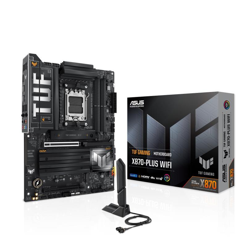 Mainboard ASUS AMD X870 SAM5 ATX Memory DDR5 Memory slots 4 2xPCI-Express 4 0 16x 1xPCI-Express 5 0 16x 4xM 2 1xHDMI 1xUSB 2 0 7xUSB 3 2 2xUSB-C 1xRJ45 5xAudio port TUFGAMINGX870-PLUSWIFI