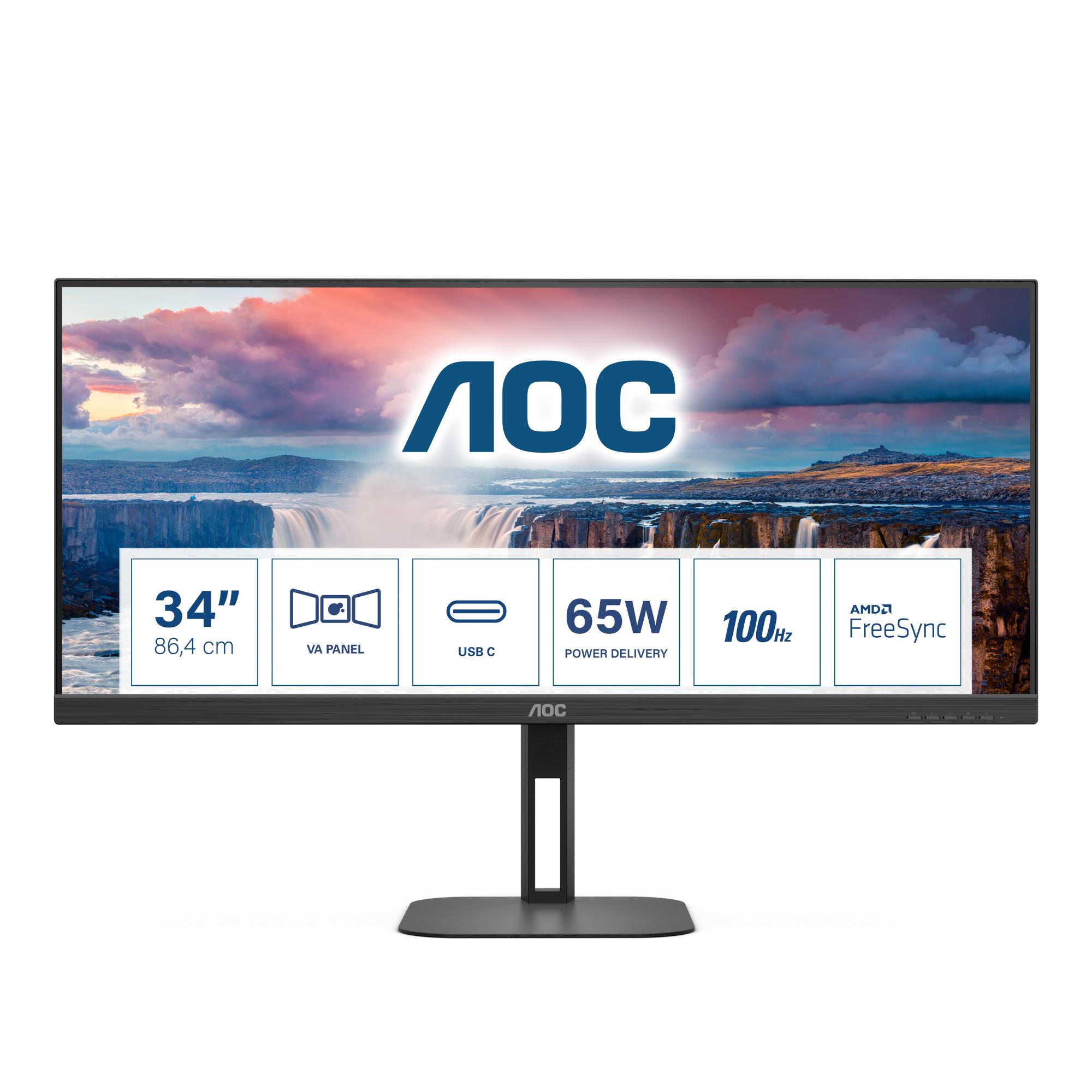 LCD Monitor AOC 34    3440 x 1440 pixels UltraWide Quad HD Native aspect ratio 21 9 LCD Flat U34V5C BK
