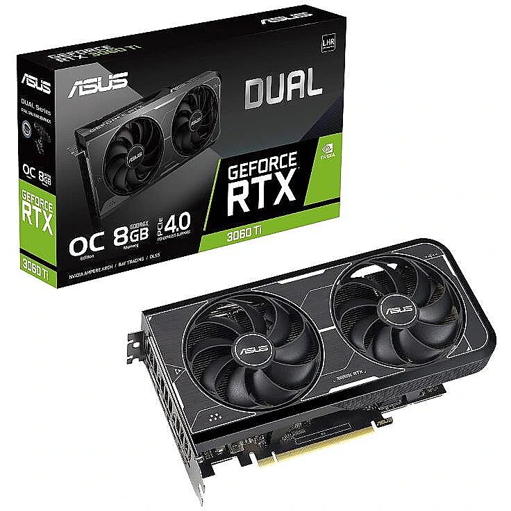 Graphics Card ASUS NVIDIA GeForce RTX 3060 Ti 8 GB GDDR6X 256 bit PCIE 4.0 16x Dual Slot Fansink 1xHDMI 3xDisplayPort DUAL-RTX3060TI-O8GD6X-WHI